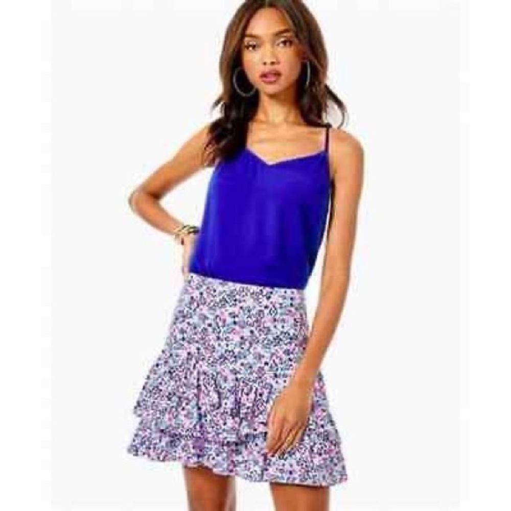 Lilly Pulitzer Women 4 Tilly Fun Sun Repeat Ditsy Floral Ruffle Tier Mini Skirt